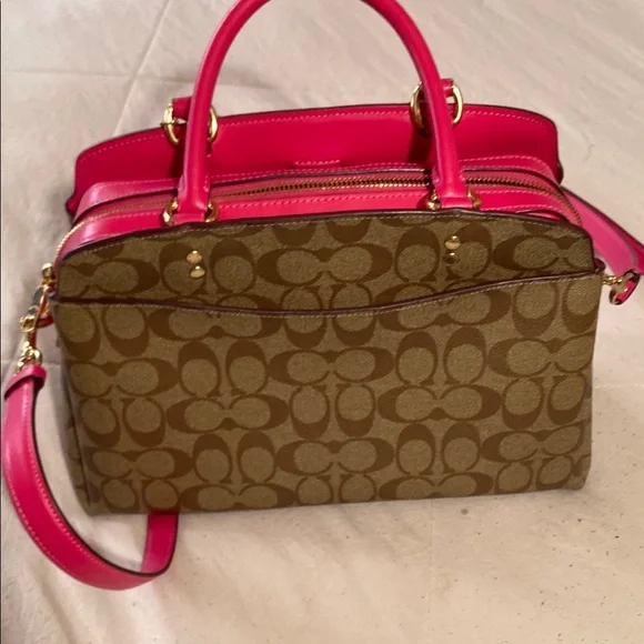 Coach Brown and Pink Satchel with Signature Monogram - Picture 2 of 4